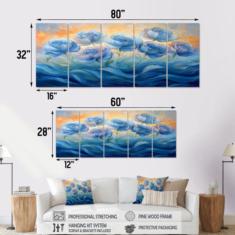 Bridgeforth - - Décoration murale pivoines - - Art mural traditionnel traditionnel, H 32 po x l 80 po, 5
