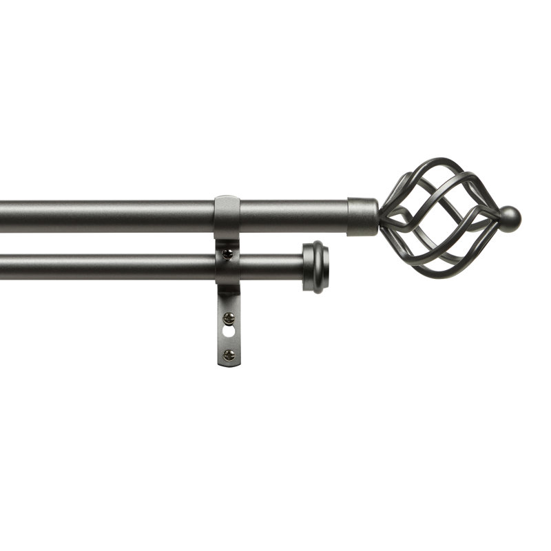 Gunmetal Double Curtain Rod with Twisted Iron Finials, 36"-72"
