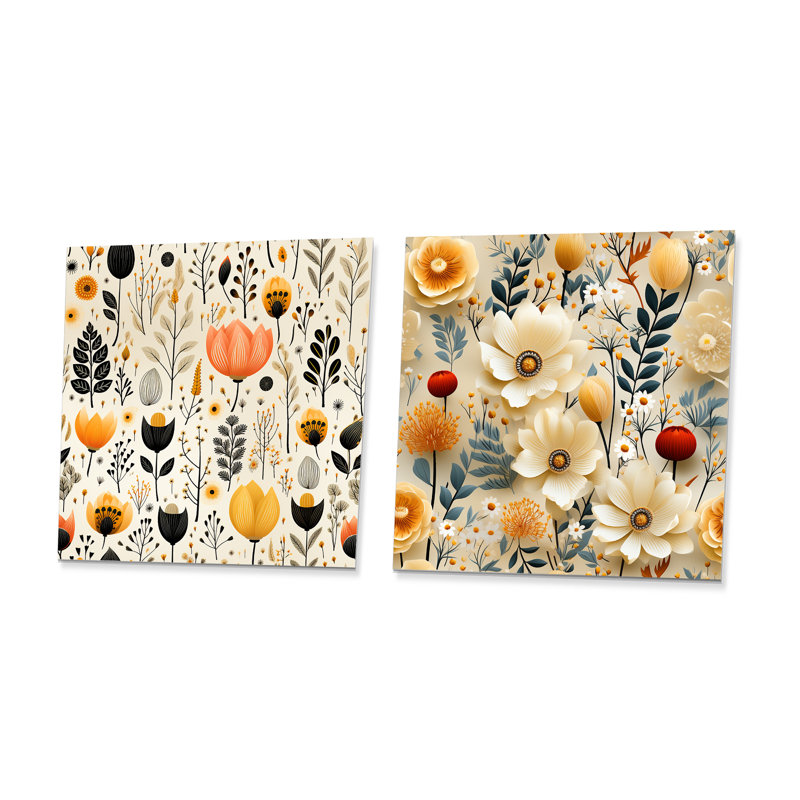Centerville - Ensemble de 2 carrés décoratifs floraux en métal, H 23 po x l 46 po