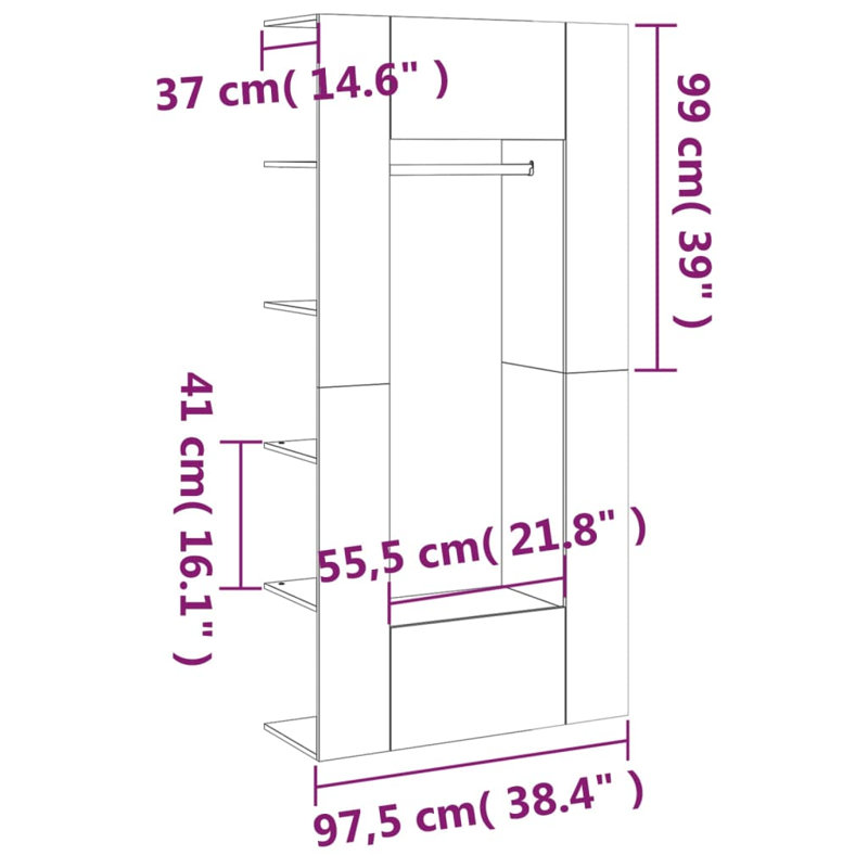 Lento 97.5cm Closet System, Smoked Oak