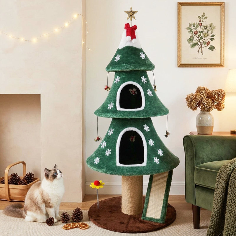 Arbre à chat 53 po, tour à griffer en sisal avec jouets interactifs et meubles pour les Fêtes