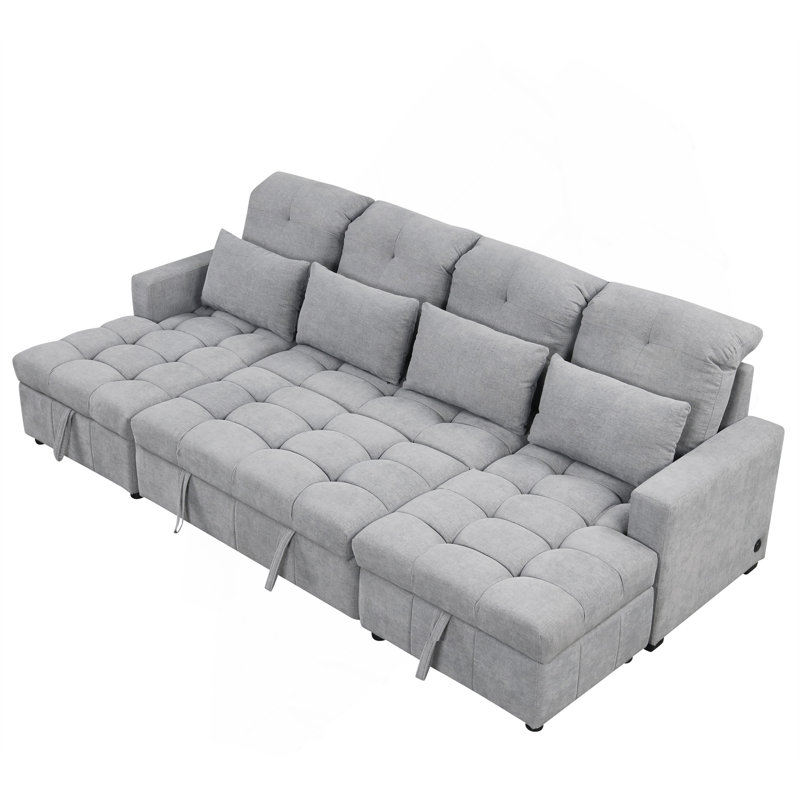 110.2" Oversized U-Shaped Sofa Versatile Sectional Sofa Pull-Out Sofa Bed With Double Storage Chaise Lounges And Two USB Ports For Living Room