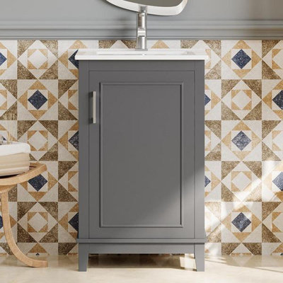 Petit meuble-lavabo moderne de 20 pouces avec lavabo en céramique - 20 * 14,5 * 33,3 pouces, rangement spacieux, 1 porte à fermeture en douceur