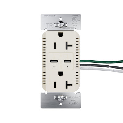 20A Tamper Resistant 65W Commercial Rated Power Delivery USB Type C Duplex Outlet