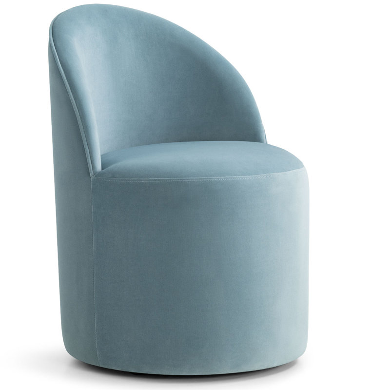 Petite chaise de bureau rembourrée en velours entièrement assemblée avec roulettes cachées, Blue