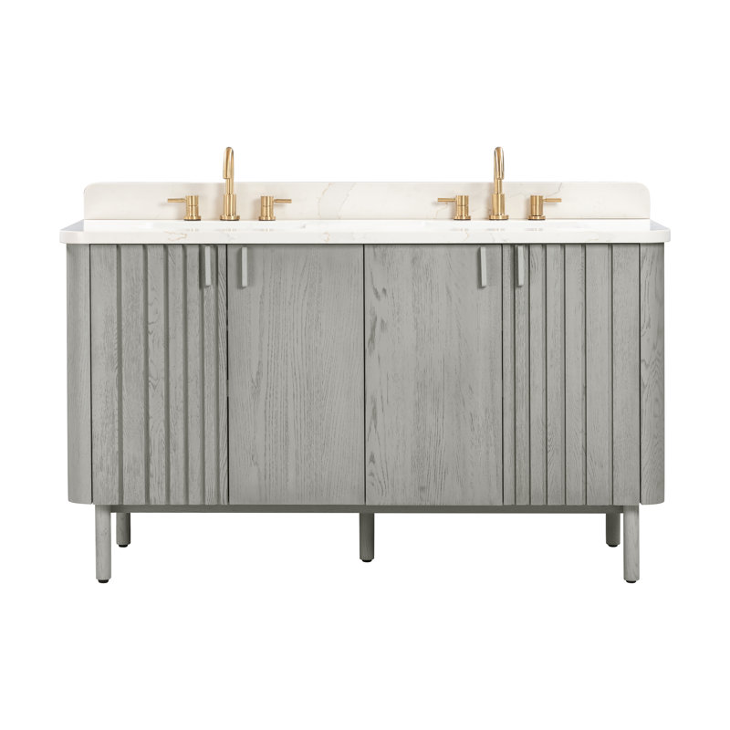 Blakely 72" Free Standing Double Bathroom Vanity with Quartz Top, Gold, Gray, 61"