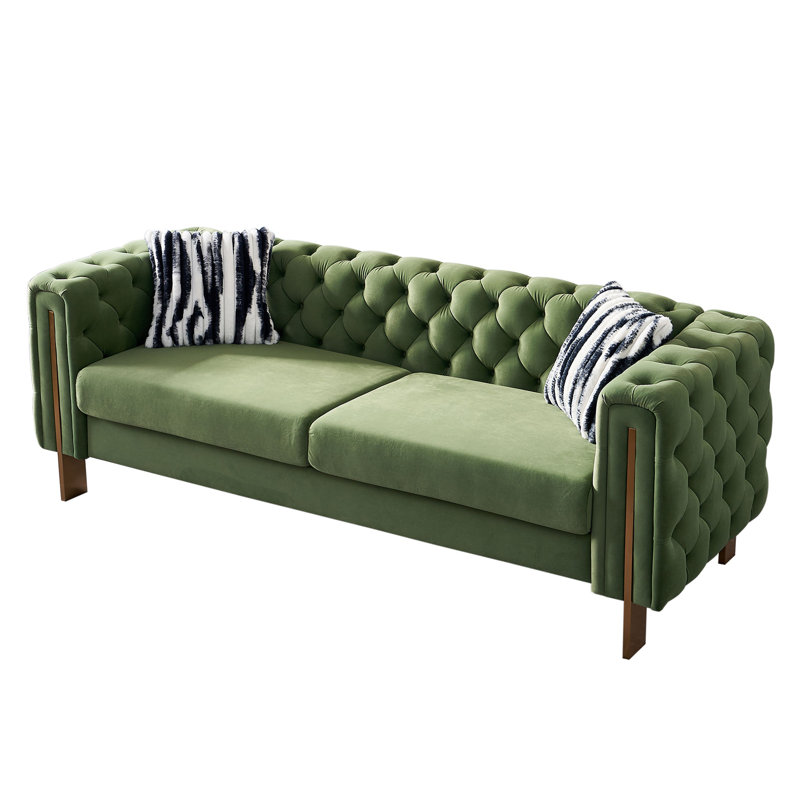 Canapé à accoudoirs carrés 84,25 po Jamayiah, Velours vert menthe