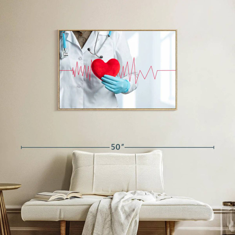 Soins médicaux pour cardiologue, Cadre flottant en bois naturel, 37 po x 25 po