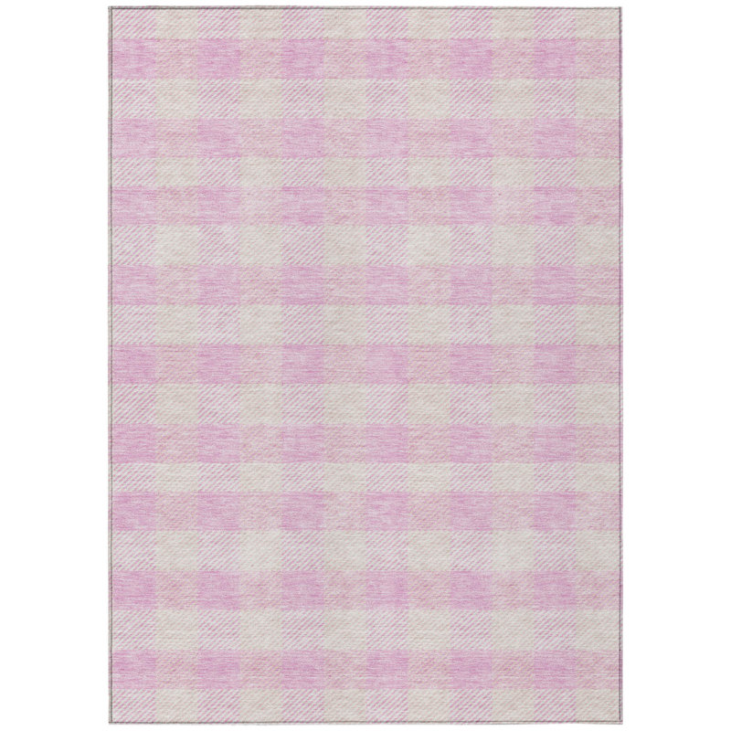 Tapis d'intérieur lavable à carreaux rose 10 pi x 14 pi