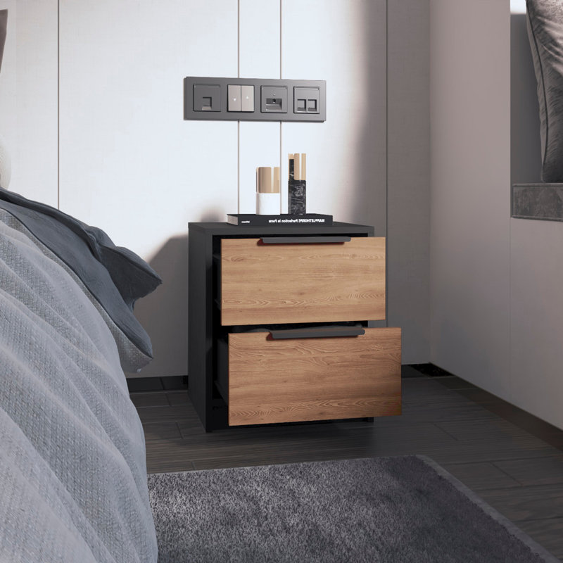Alysun 2 Drawer Bedside Table, Black/Brown