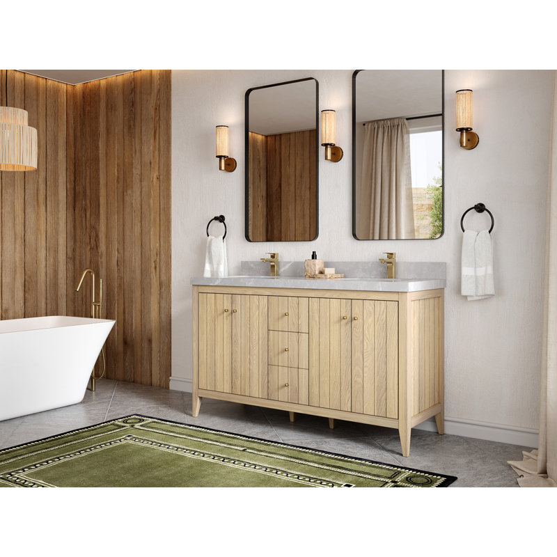 Bois de chêne blanc Atlanta X P 22 po D Meuble-lavabo double avec 2 po Quartz, Palissandro