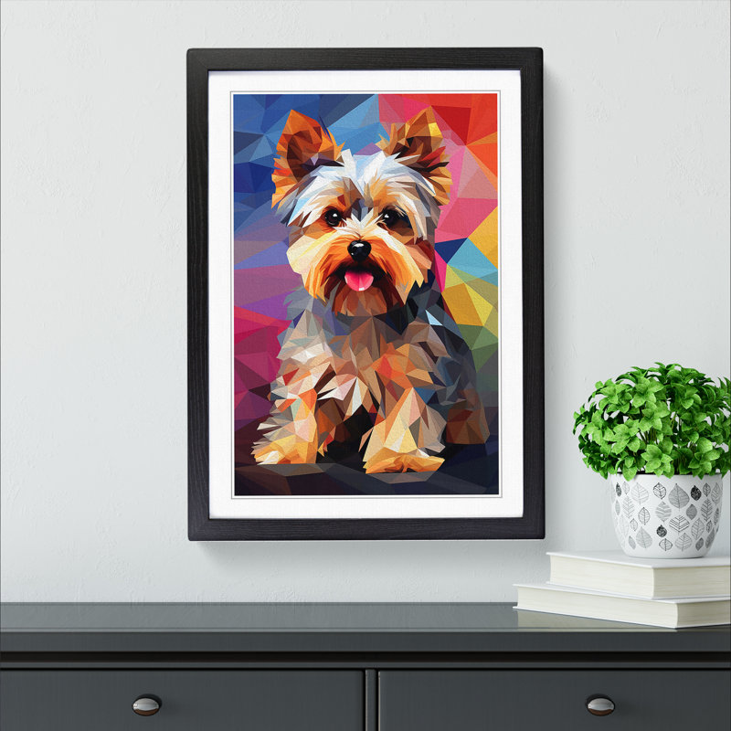 Yorkshire Terrier Orphism - Single Picture Frame Print on Wood, 46cm H x 34cm W x 2cm D, Black