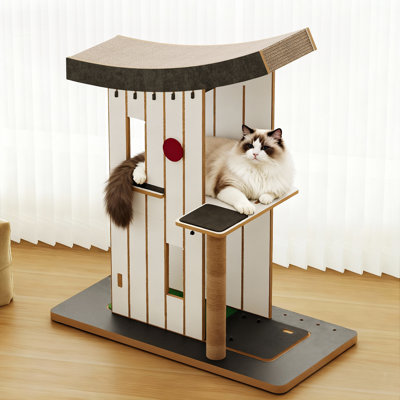 Arbre à chat moderne à plusieurs niveaux avec poteau à griffer, condo confortable et perchoir supérieur, centre d'activité robuste pour chats d'intérieur