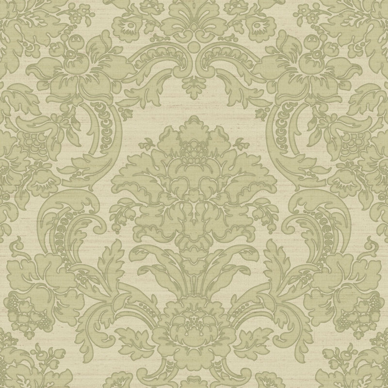 Italian Silks and Damasks 10.05m x 53cm Textured Wallpaper Roll, Green