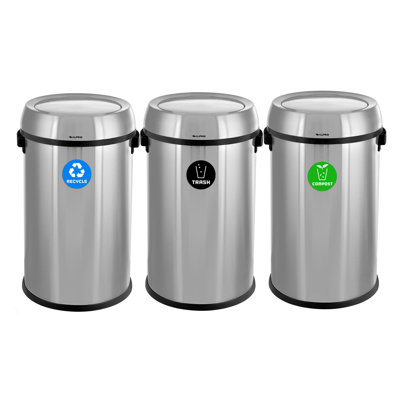 Bacs de recyclage, de poubelle et de compost en acier inoxydable 17 gallons avec couvercle pivotant