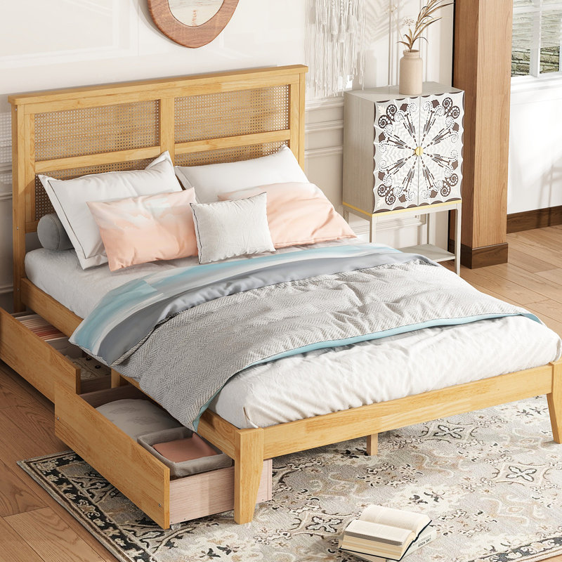 Full Size Headboard Bed With Two Drawers In White Oak Finish Stunning And Storage Feature, Full, White Oak