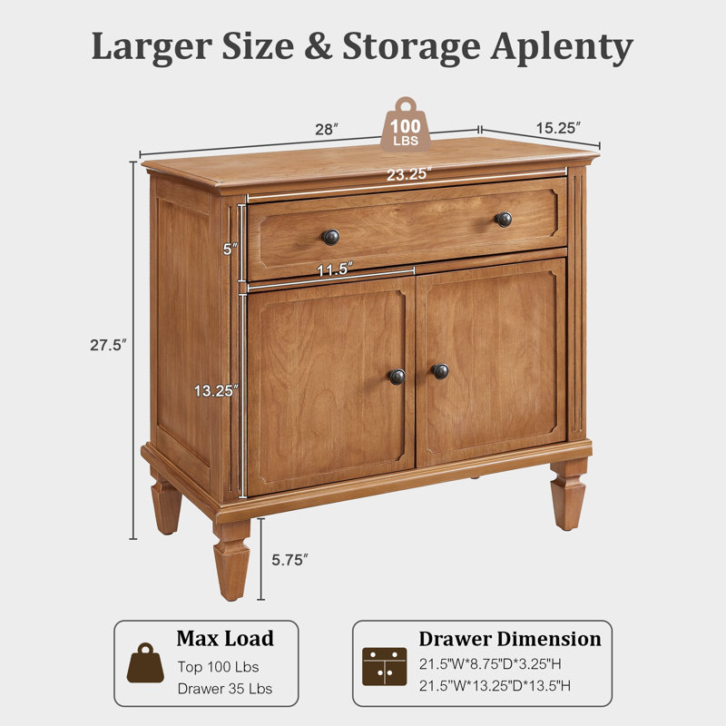 28" Farmhouse Nightstand With Built-In Charging Station,1 Drawer&2 Door Storage Cabinet With Turned Legs For Bedroom&Living Room
