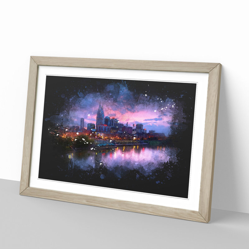 Nashville Tennessee Skyline - Picture Frame Graphic Art, 65cm H x 90cm W x 2cm D, Oak Framed