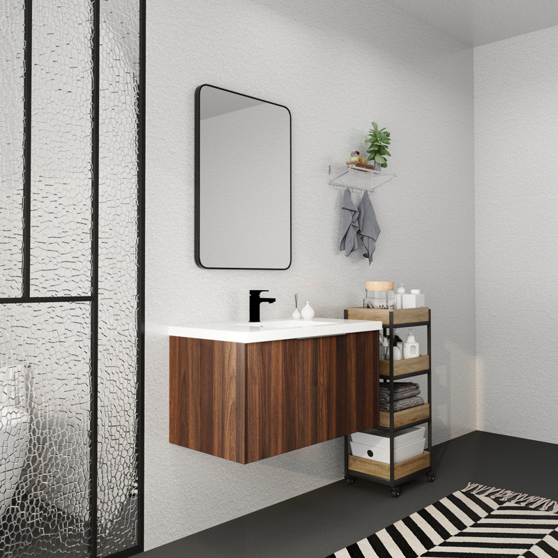 Modern Design 36 Inch Float Mounting Bathroom Vanity With Sink Soft Close Door, 36", California Walnut