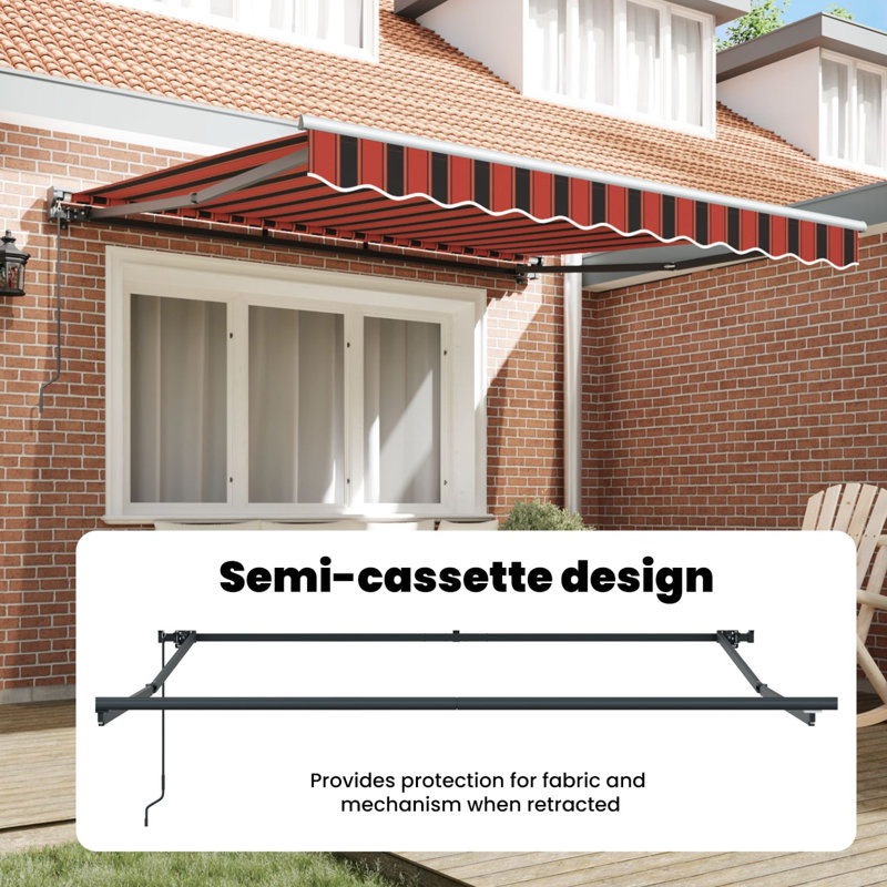 Brayden Studio Retractable Door / Window Awning, Orange/Brown/White, 350 cm W x 250 cm D
