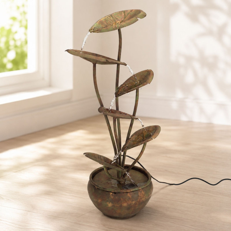 Fontaine en métal bronze feuille de lotus H 30,5 "