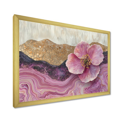 Fleur de pommier sur un dessus de rivière d'encre rose et blanche II - Pomme de fleur, décoration murale