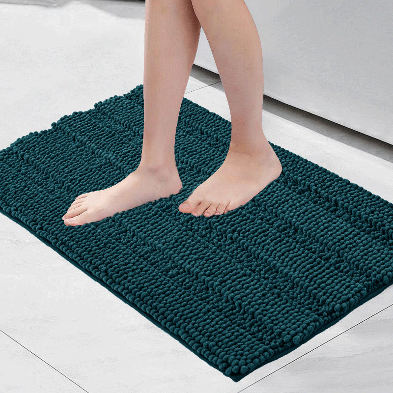 Tapis pour salle de bain Faddis, Sarcelle, Simple - L 48 po x l 18 po