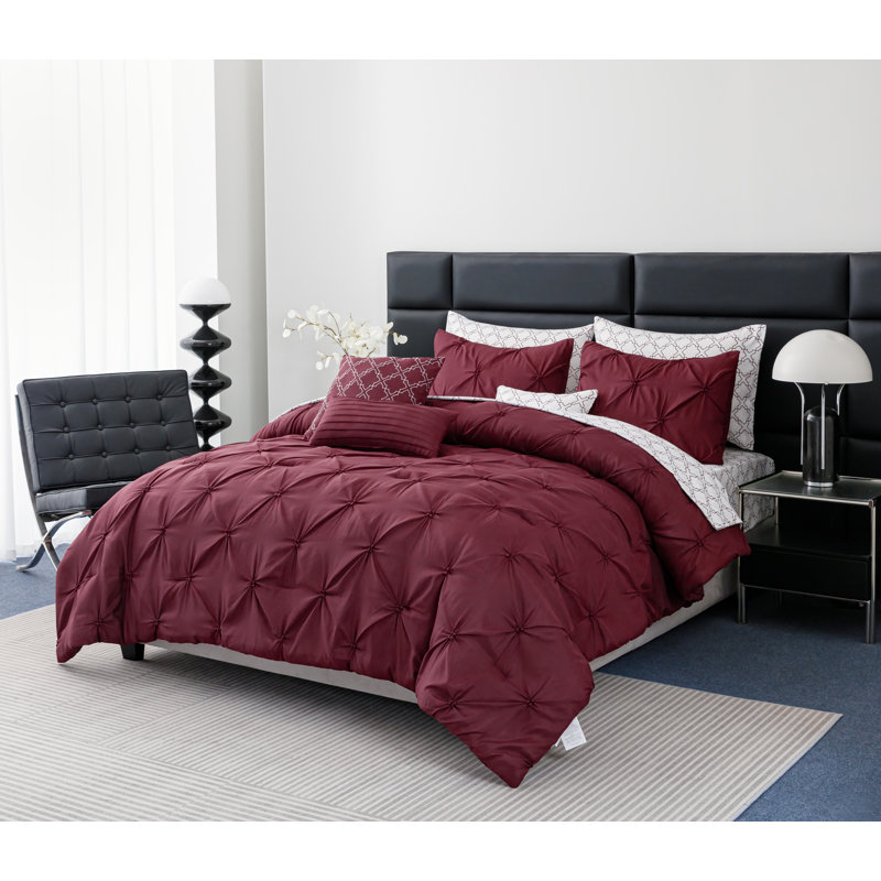 Ensemble de literie dans un sac 8 pièces / 10 pièces Pintuck, Édredon pour lit simple + 8 pièces supplémentai, Rouge