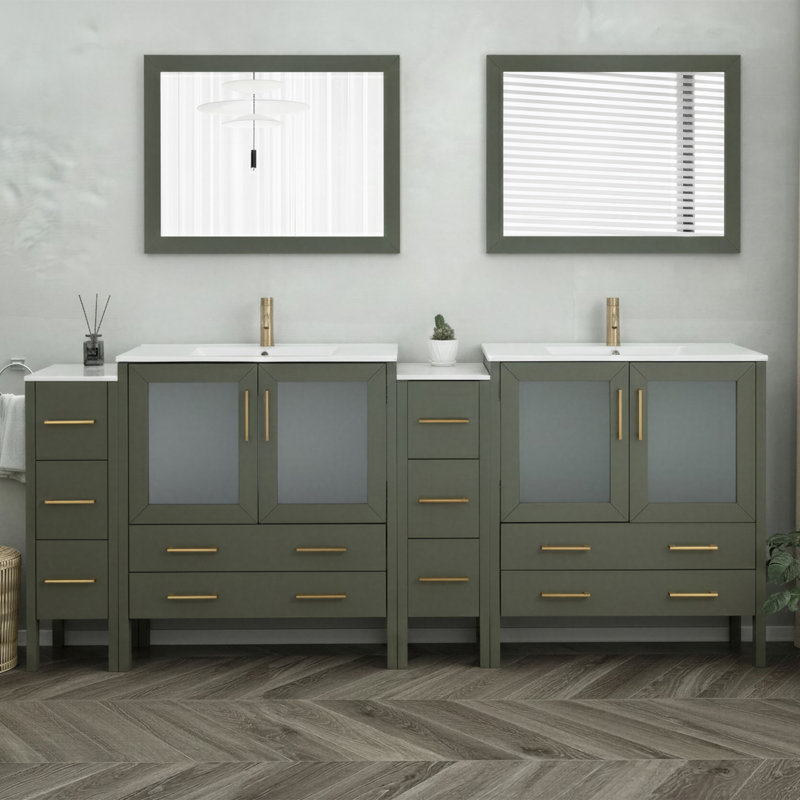  Ensemble de meuble-lavabo double 96 "avec miroir 96", Vert rétro