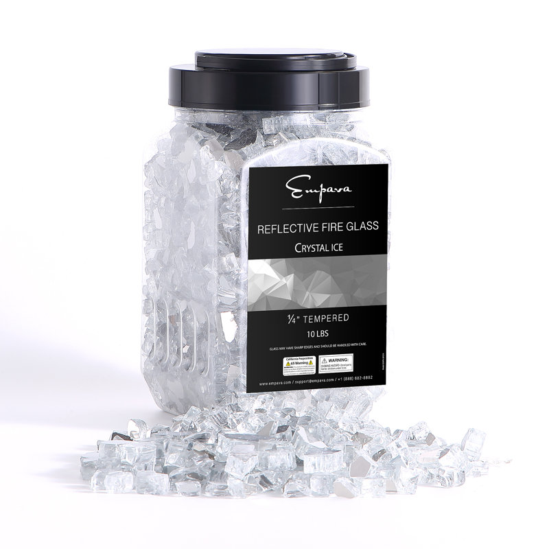 Empava 10 lb Verre trempé réfléchissant 1/4 de pouce, pour foyer au gaz, Cristal de glace, 1/2-in