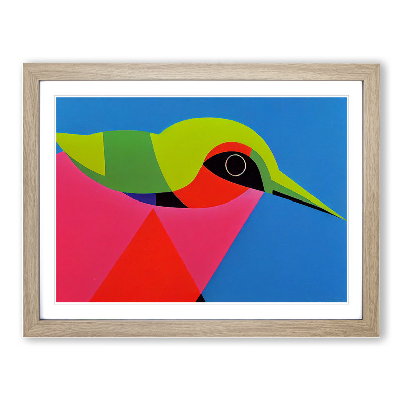 Edgy Abstract Hummingbird - Single Picture Frame Print, 46cm H x 64cm W x 2cm D, Oak Framed