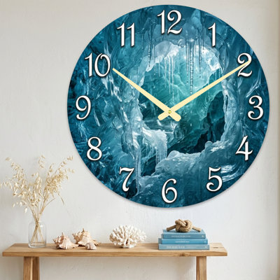 Landscape & Nature Ice Cave Blue Waterfall Crystal Formation Ultra Clear Glass Wall Clock