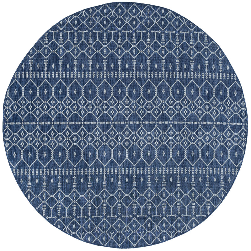 Tapis intérieur / extérieur bleu marine Aitken, Rond 5 pi 3 po