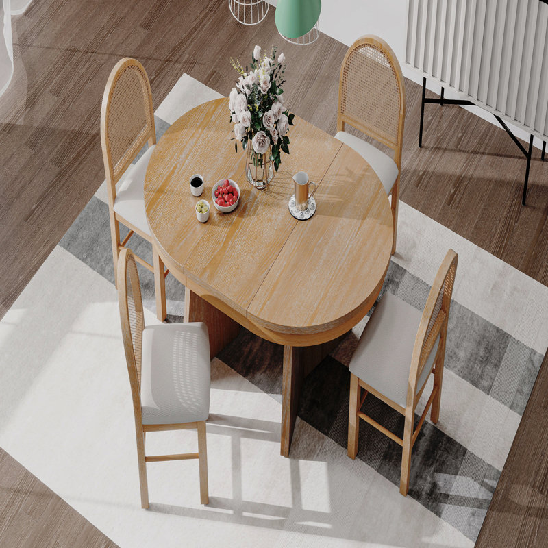 Ensemble de table de salle à manger 5 pièces pour 5 personnes, ensemble de table de salle à manger extensible rétro avec 4 chaises rembourrées, ensemble de table de cuisine et chaises