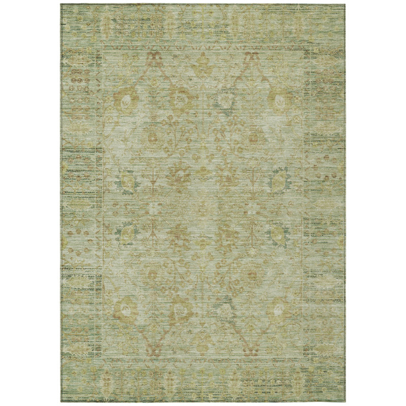 Tapis intérieur lavable oriental vert et brun 5 'X 8'