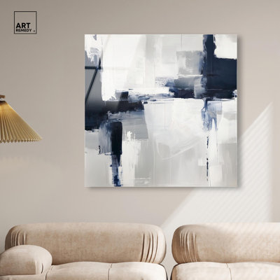 Art mural en porcelaine bleu sur blanc II par Art Remedy, prêt à être accroché