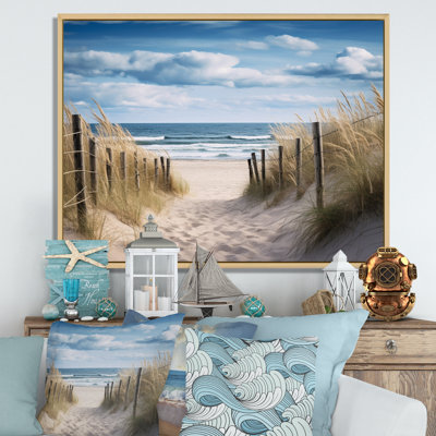 Tranquility Path To Dune Beach I - Coastal Beach Sand Framed Canvas Print