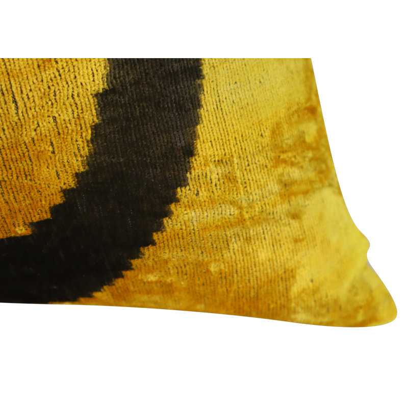 Velvet Lumbar Pillow Cover & Insert, Blue/Gray/Yellow Geometric 1