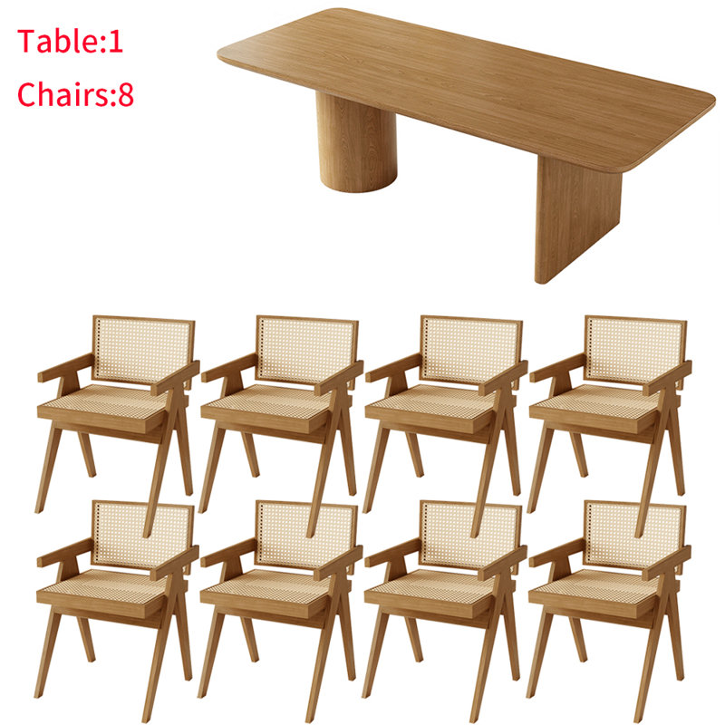 Japanese solid wood rectangular dining table set, 29.5"H x 70.8"L x 31.4"W
