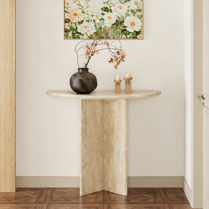 Console semi-circulaire, H 33,46 po x l 47,24 po x P 13,78 po, Beige