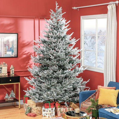 Arbre de Noël artificiel 9 pi 9 pi, arbre de Noël à charnière floqué avec pointes 1939, base en acier, ouverture automatique, vert