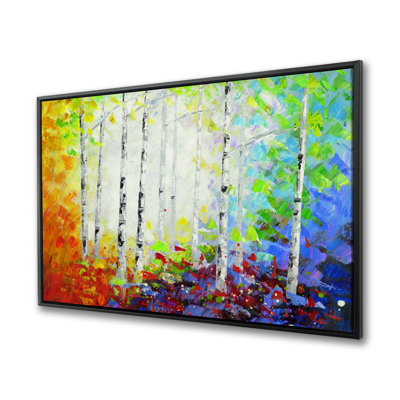 Forêt colorée - reproduction d'art sur toile encadrée rouge
