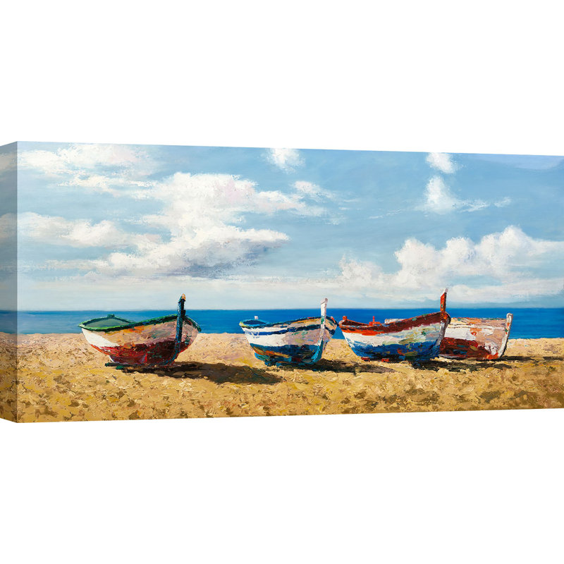 Boats on The Beach 1 Piece Wrapped Canvas Painting, 60cm H x 120cm W x 4cm D