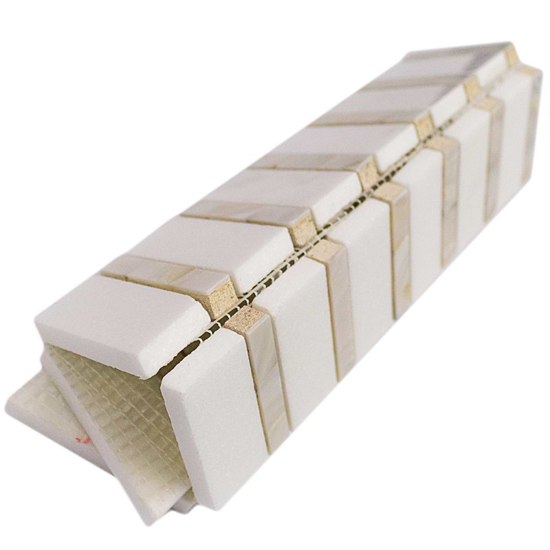 Alerion 12x12 Chevron Polished Marble and Pearl Mosaic Tile