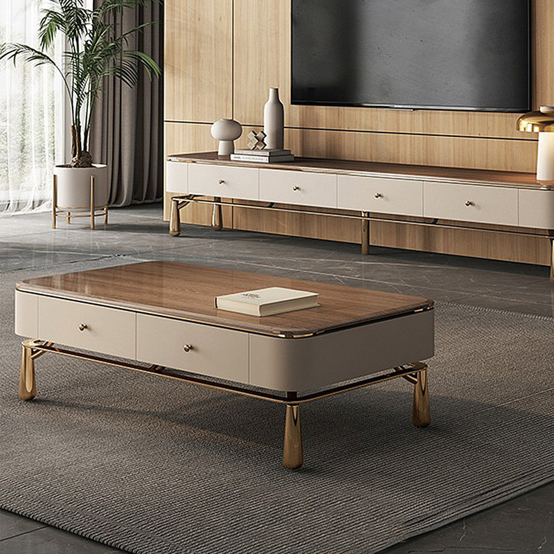 Table basse avec rangement Italian Light Luxury, H 15,75 po x L 51,18 po x l 27,56 po, Doré