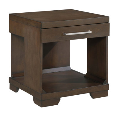 Table de bout de conception moderne avec finition espresso, tiroir en queue d'aronde et tablette ouverte pour les meubles de salon contemporains