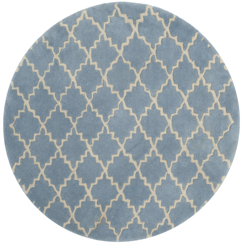 Tapis bleu / crème en laine touffeté à la main Carolene, Rond 4 pi