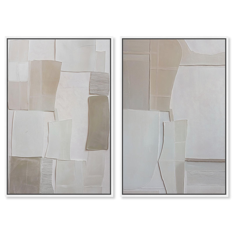 Ensemble minimaliste texturé « Canvas Caress » : impression sur toile, décor mural bohème doré par Art Remedy, cadre noir, 10 x 15