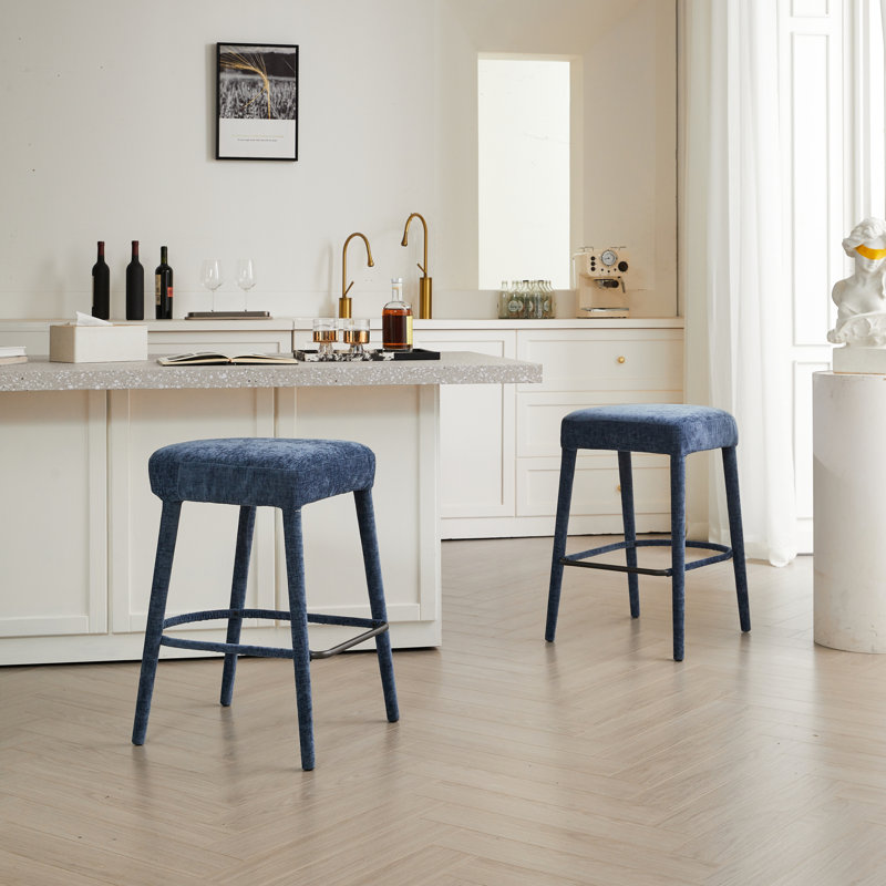 Tabourets de bar confortables, tissu bleu clair, style moderne pour la cuisine et la salle à manger