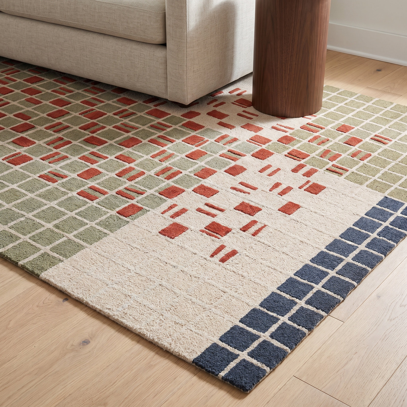 Elswick Gray Red Hand-Tufted Geometric Wool Rug, Rectangle 9' x 12'
